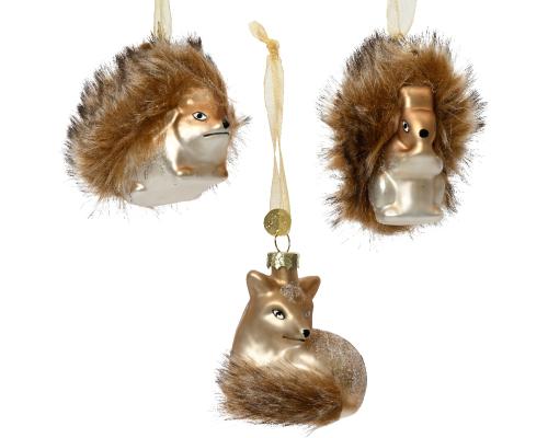 Guľa vianočná veverička sklo/plyš