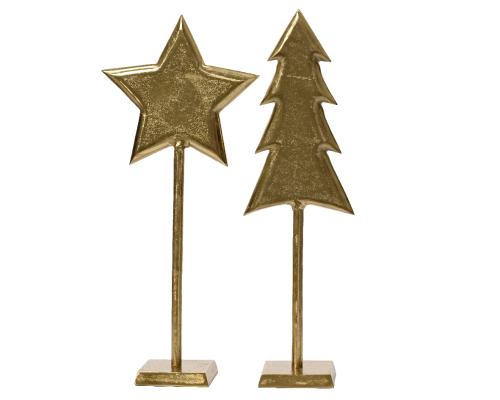 Dekorácia hviezda/stromček zlatá kov