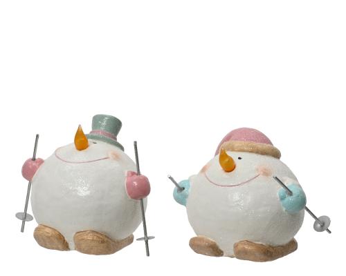 Snehuliak s lyžami keramický