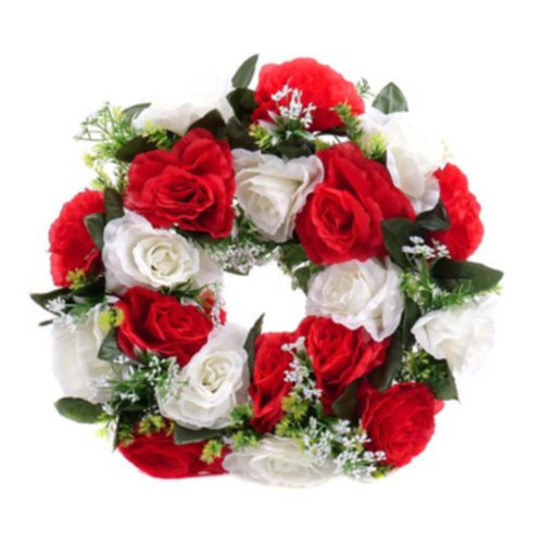 Veniec z ruží biela/červená 40cm umelý