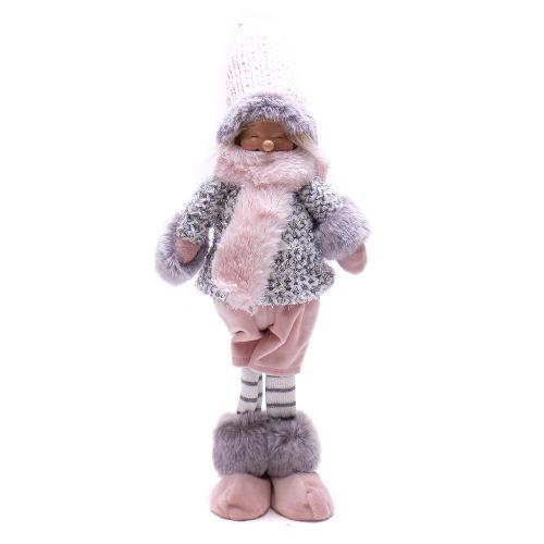 Postavička chlapček s vysokým klobúkom látkový ružovo-sivý17x13x48 cm