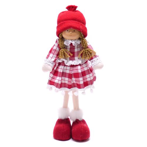 Dekorácia dievčatko v károvaných šatách 32 cm