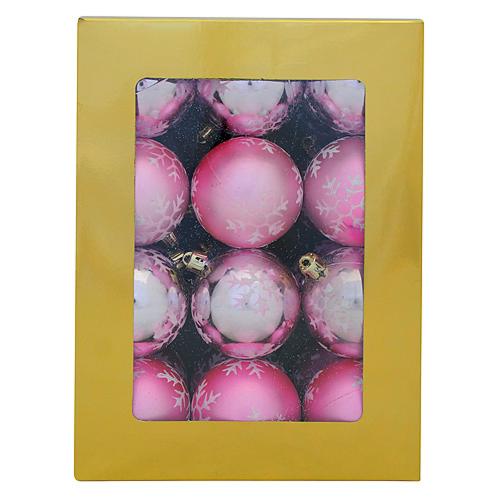 Gule vianočné 24 ks, ružové, so striebornými vločkami