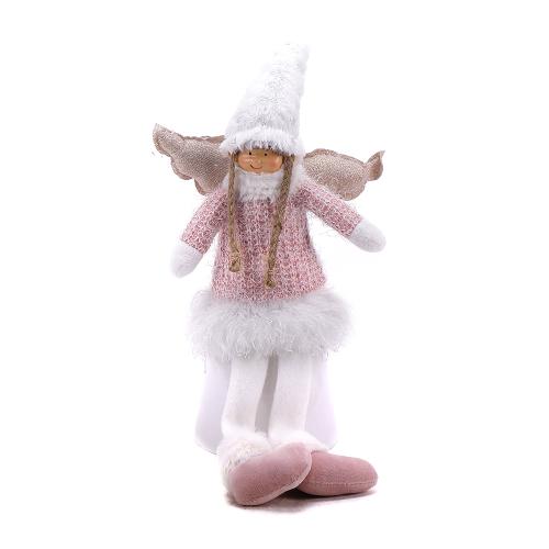 Postavička anjelik s bielou krátkou sukňou látkový ružovo-biely 23x12x59 cm